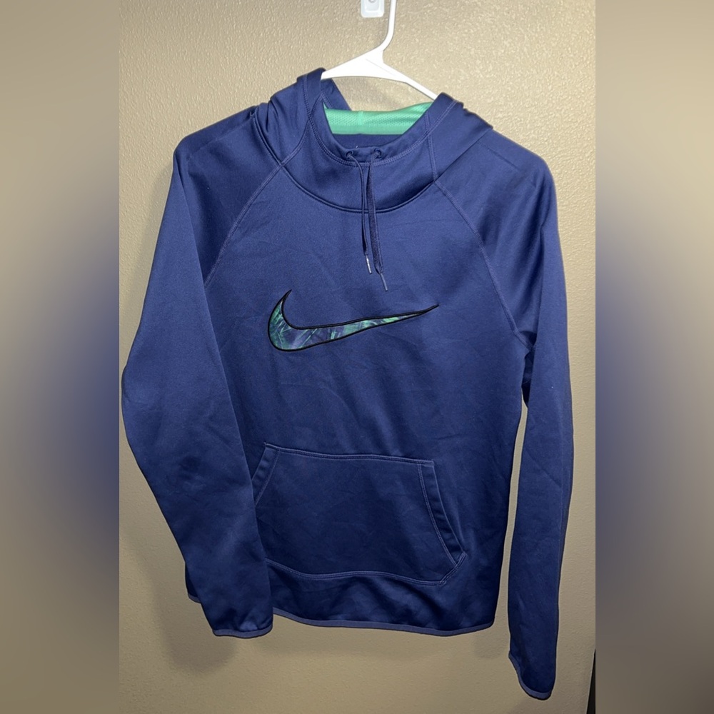 Nike Blue Hooded Sweatshirt with Iridescent Swoosh